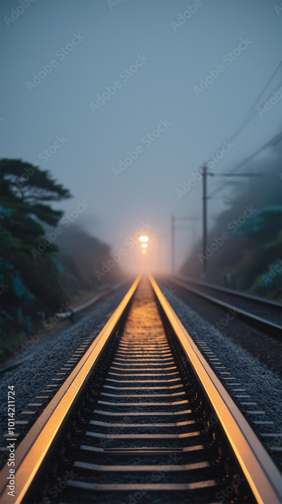 Fototapeta premium Image of railway tracks in foggy conditions