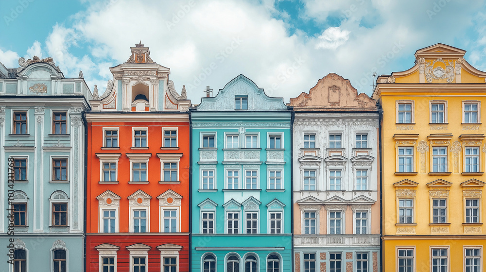 Fototapeta premium Historical Buildings, showcasing a series of beautifully preserved historical architecture from different eras, with copy space, World Architecture Day