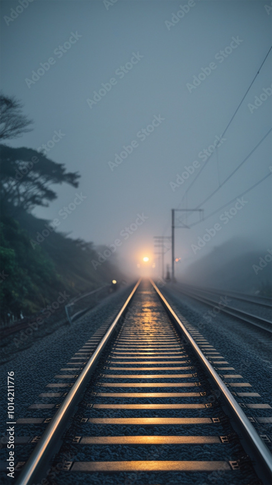 Image of railway tracks in foggy conditions Image of railway tracks in foggy conditions