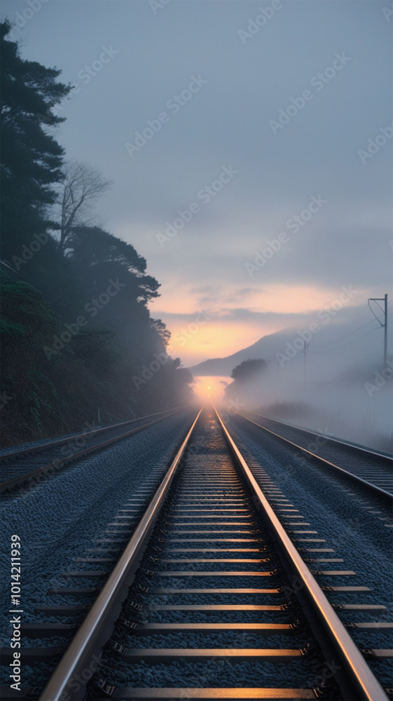 Image of railway tracks in foggy conditions Image of railway tracks in foggy conditions