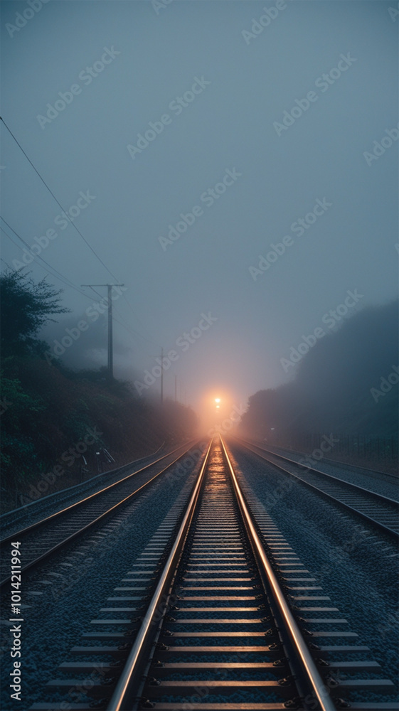 Image of railway tracks in foggy conditions Image of railway tracks in foggy conditions