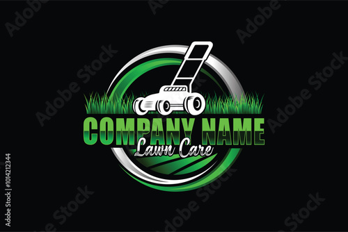 Illustration vector graphic of lawn care with Lawn mower home service black background, landscape, grass concept logo design template	