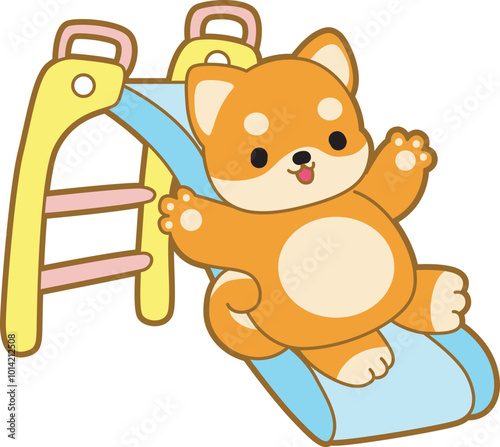 Cute puppy kawaii dog lovely animal vector icon. Fluffy Shiba Inu pet stickers. Happy doggy activities illustrations.
