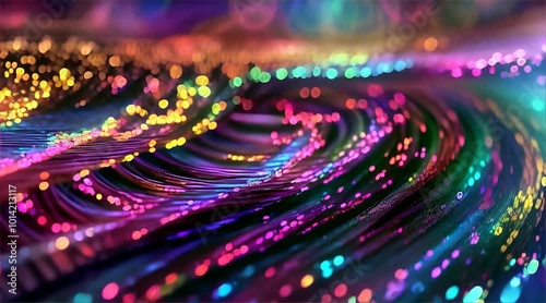 vibrant, long exposure shot of colorful data streams, showcasing dynamic light trails and bokeh effects, creating mesmerizing and futuristic visual experience.