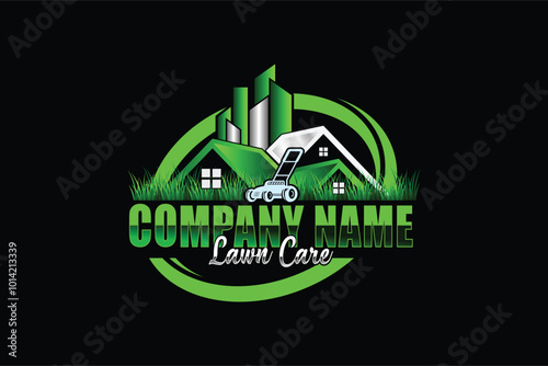 Illustration vector graphic of lawn care with Lawn mower home service black background, landscape, grass concept logo design template	