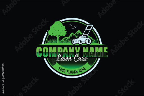 Illustration vector graphic of lawn care with Lawn mower home service black background, landscape, grass concept logo design template	