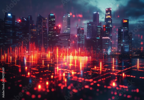 Futuristic Cityscape with Glowing Lights