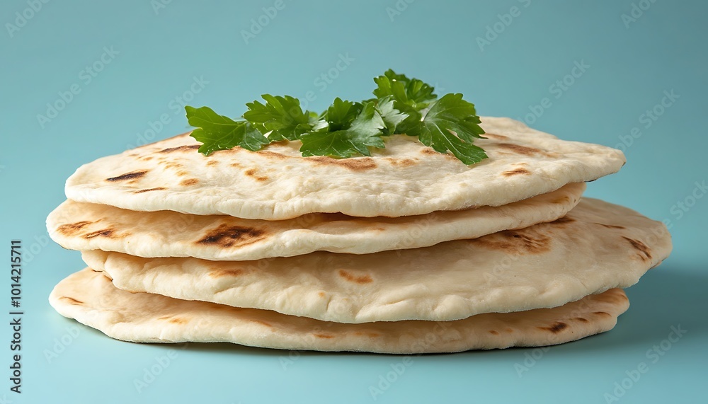 Stack of Four Flatbreads with Parsley on Top Stack of Four Flatbreads with Parsley on Top