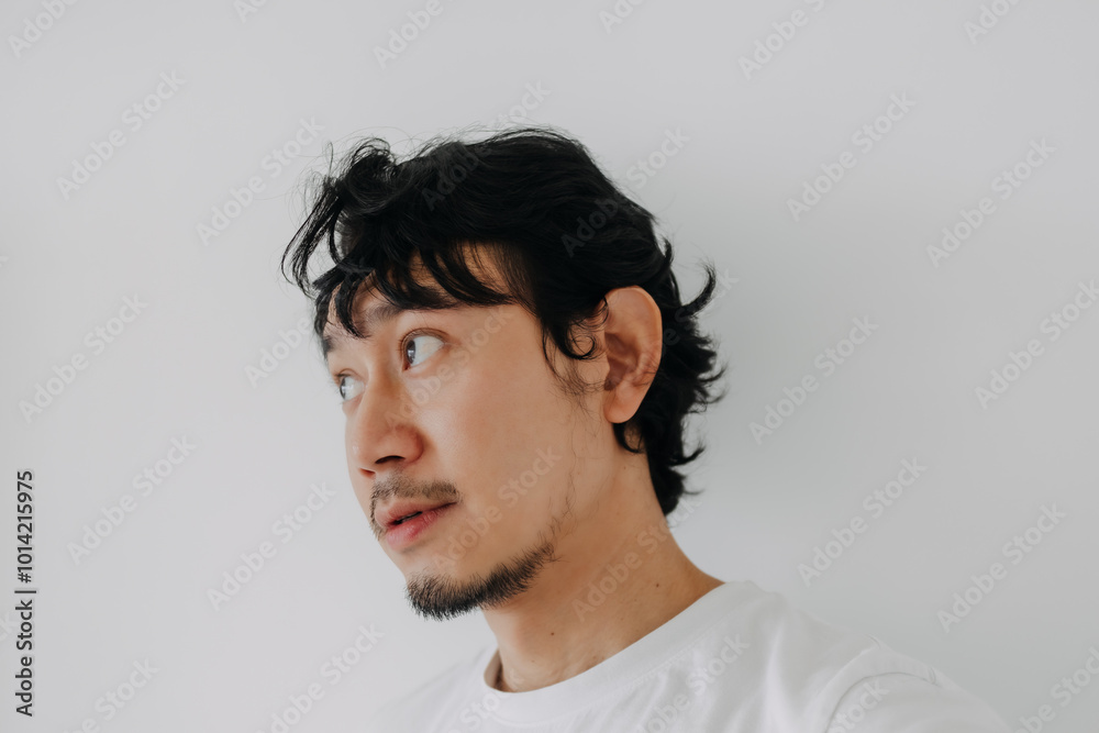 Happy smile face Asian man taking selfie of himself isolate on white background. Happy smile face Asian man taking selfie of himself isolate on white background.