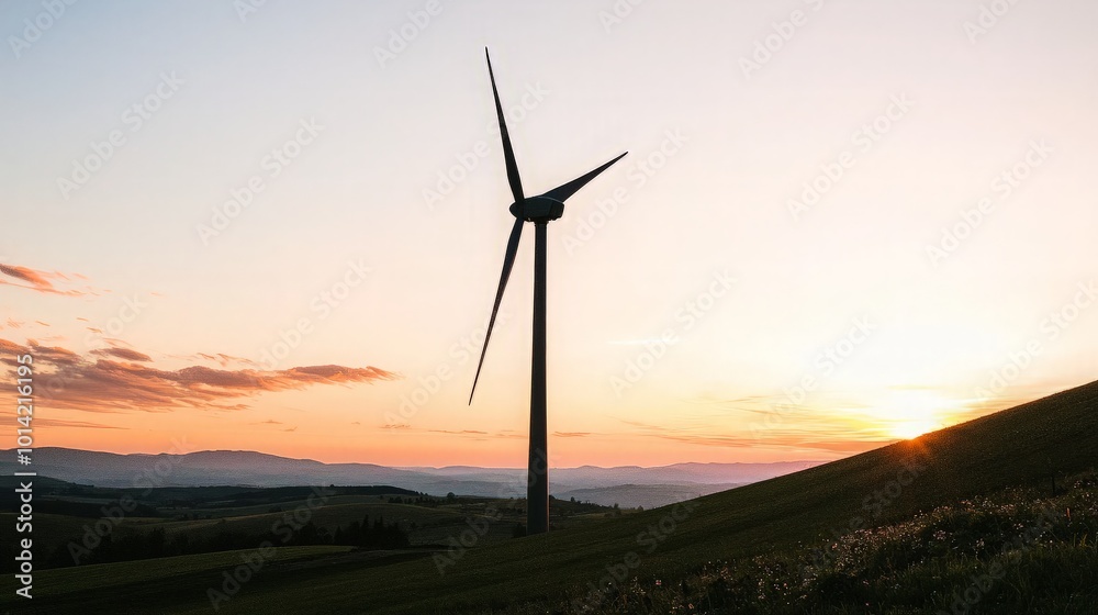 Obraz premium Wind Turbine Silhouette at Sunset