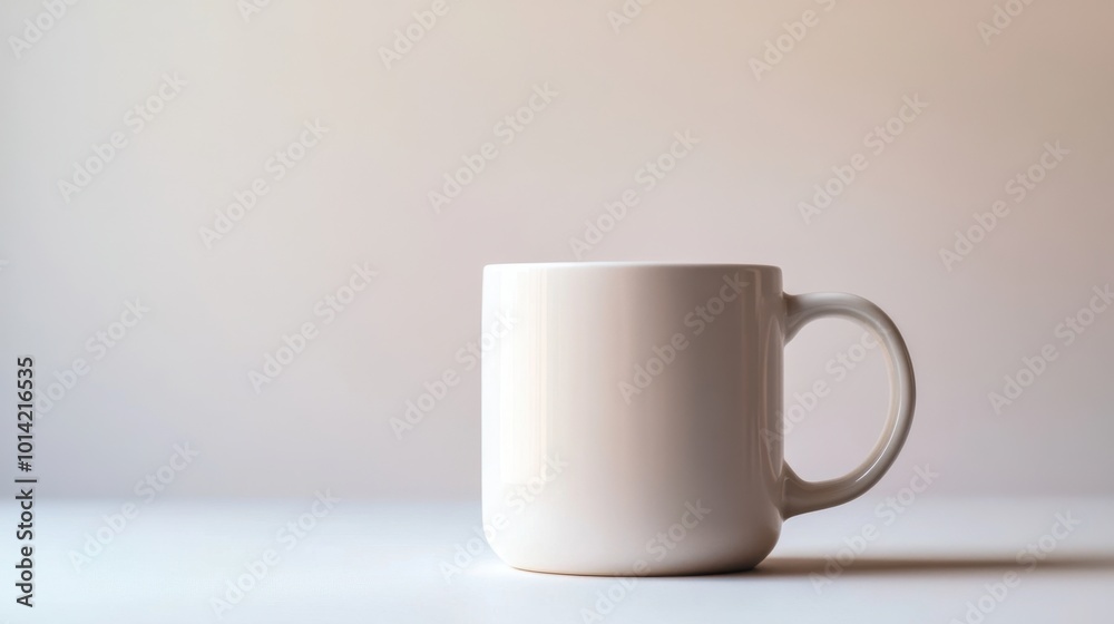 Obraz premium Minimalist white ceramic coffee mug mockup, isolated on a white background, ready for logo placement or design showcasing.