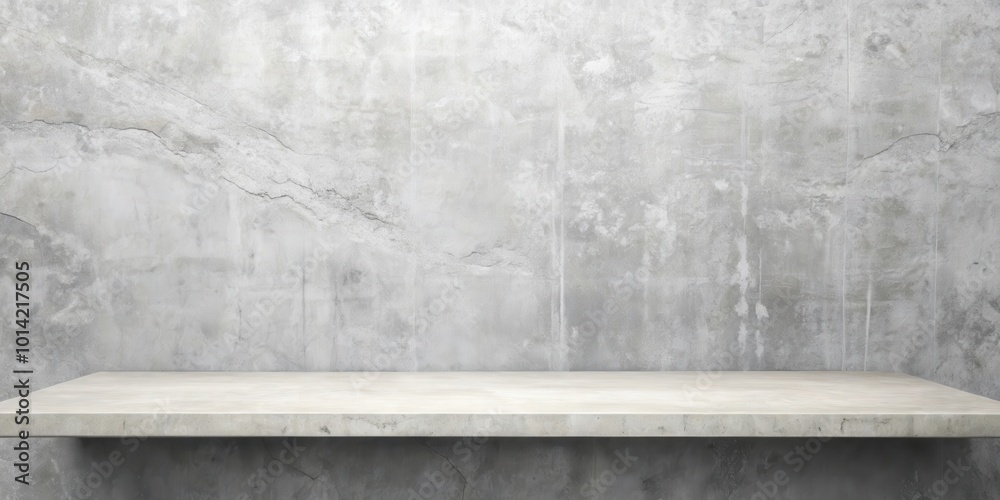 A simple, clean concrete shelf with a textured wall backdrop, perfect for showcasing products or displaying artwork. A simple, clean concrete shelf with a textured wall backdrop, perfect for showcasing products or displaying artwork.