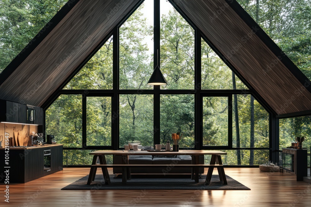 Modern Cabin with Floor-to-Ceiling Windows Modern Cabin with Floor-to-Ceiling Windows