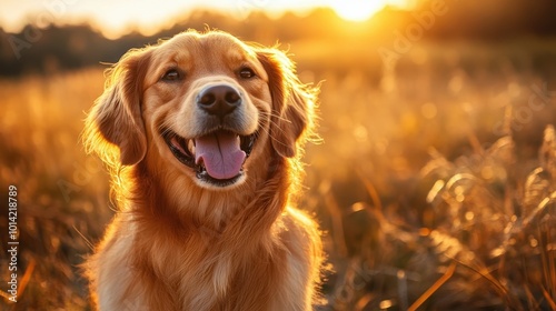 a happy dog basking in the golden hour sunlight frolicking