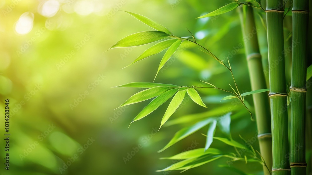 Peaceful green bamboo trees and leaves in a serene background, bathed in soft light, radiating tranquility and natural beauty Peaceful green bamboo trees and leaves in a serene background, bathed in soft light, radiating tranquility and natural beauty