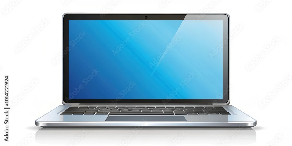 A contemporary laptop computer with a blue gradient screen and silver body, showcasing modern technology and sleek design. A contemporary laptop computer with a blue gradient screen and silver body, showcasing modern technology and sleek design.