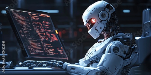 robot hacker - cybersecurity and adversarial AI concept photo
