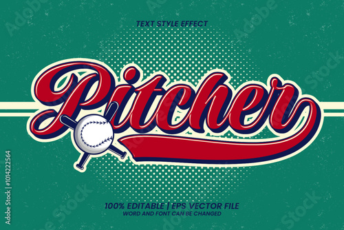 Pitcher Baseball Text Effect Editable Cartoon Vintage Style