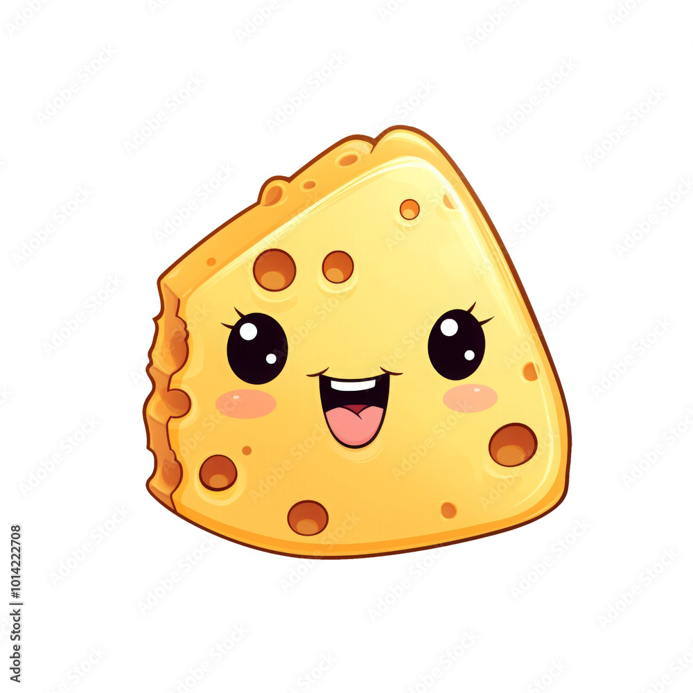 A smiling cheese character with holes and big eyes is suitable for food packaging designs, children's educational materials, or culinary advertisements. Generative AI