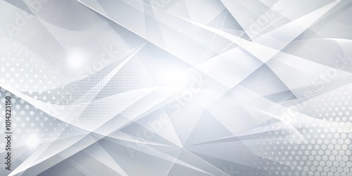 Abstract Geometric Grey Background With Intersecting Lines, White Shapes, And A Dotted Pattern