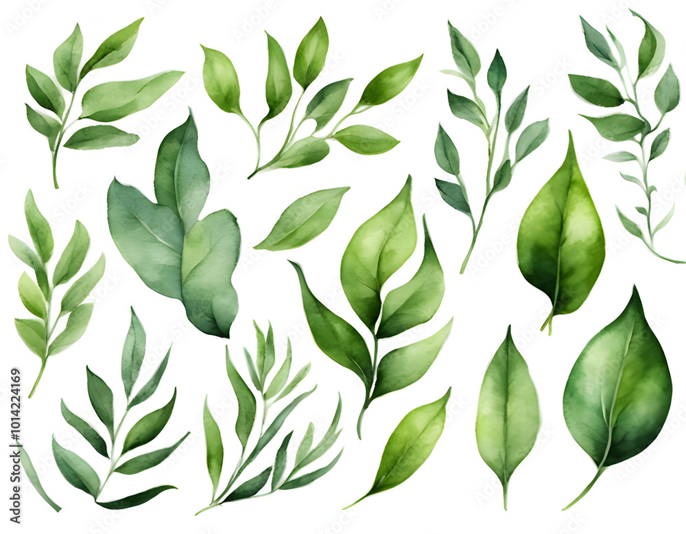 Seamless watercolor green leaves elements background Seamless watercolor green leaves elements background