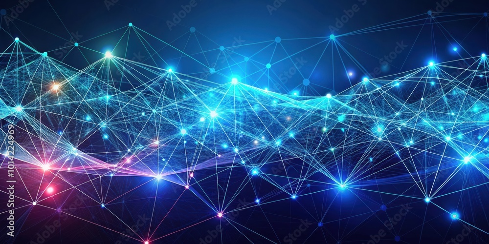 Abstract Interconnected Network of Glowing Nodes and Lines, a Visualization of Data Flow and Connection Abstract Interconnected Network of Glowing Nodes and Lines, a Visualization of Data Flow and Connection