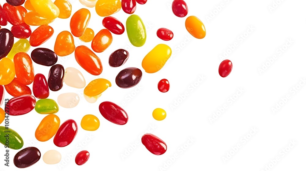Colorful Jelly Beans Scattered on White Background Colorful Jelly Beans Scattered on White Background