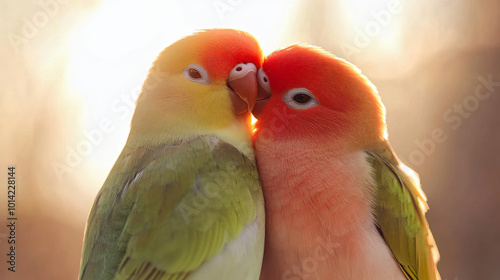 A pair of lovebirds cuddling together