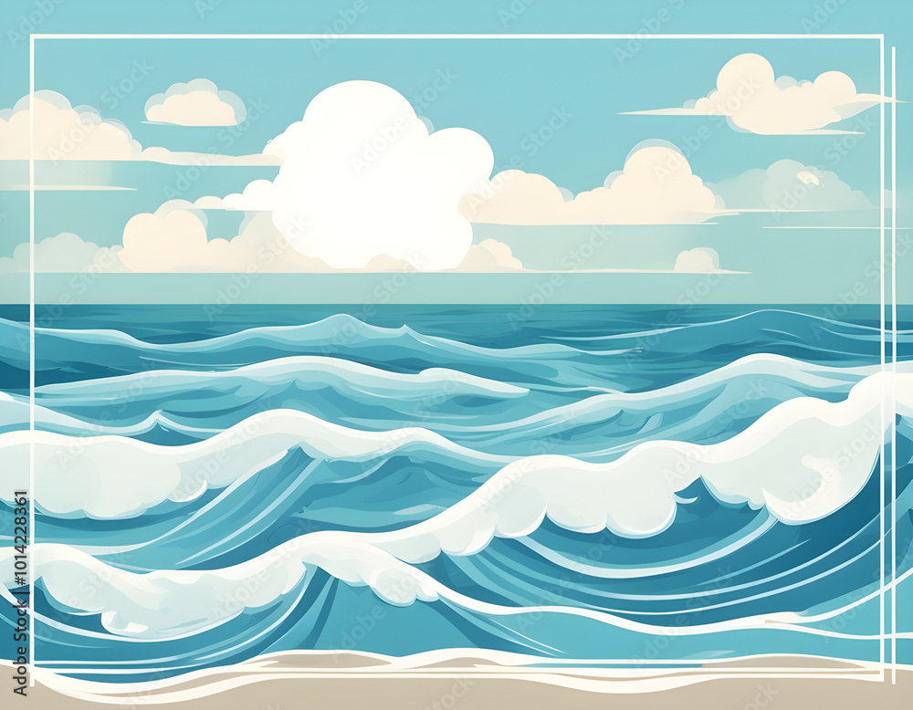 Sea Landscape Frame Background with Blue Ocean Waves in Bright Sky background. Sea Landscape Frame Background with Blue Ocean Waves in Bright Sky background.