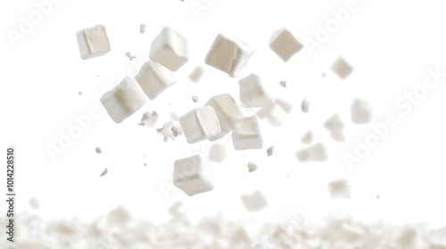Floating Marshmallows Isolated On White Background