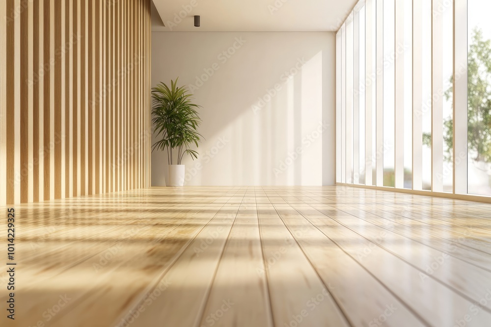 Obraz premium Minimalist Interior Abstract Illustration of Wooden Office Background with Empty Design and Simple Flooring