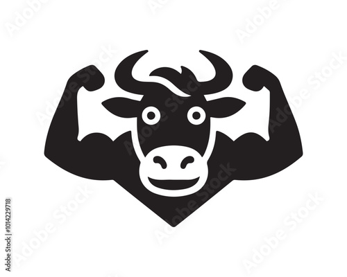 Strong powerful cow gym logo vector illustration. Cow graphic silhouette black and white.