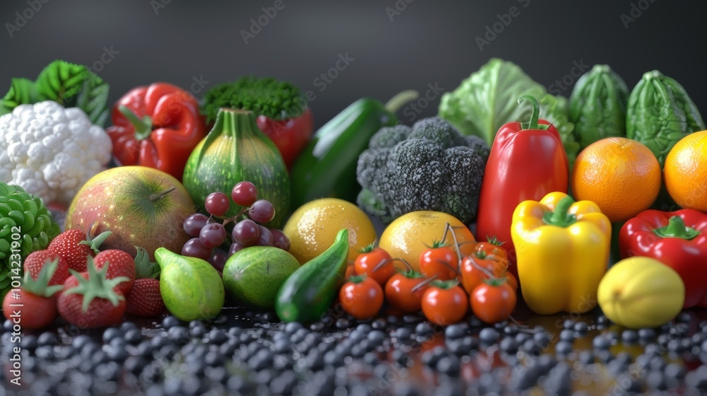 Vibrant Assortment of Fresh Organic Produce on Rustic Backdrop Vibrant Assortment of Fresh Organic Produce on Rustic Backdrop