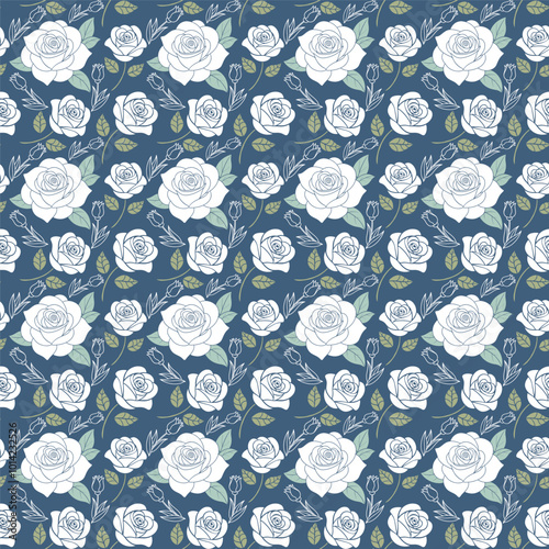Seamless Floral Pattern with rose flowers, Decorative Wallpaper, Background and Textile Design for Spring and Summer Themes