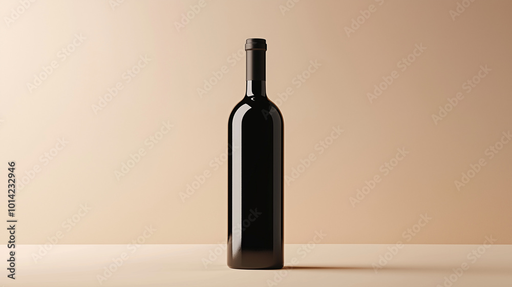 A 3D mockup of a tall, narrow wine bottle with a sleek, matte finish, resting on a neutral gradient background. v2 A 3D mockup of a tall, narrow wine bottle with a sleek, matte finish, resting on a neutral gradient background. v2