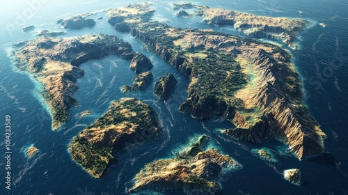 Historical visualization of Pangaea's breakup into today's continents due to plate tectonics photo