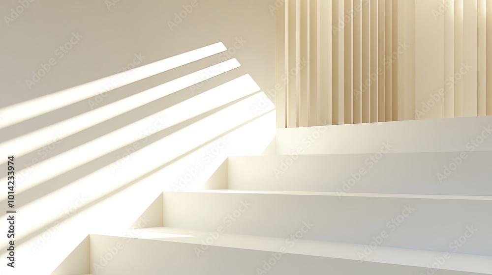 Bright, minimalist staircase with soft light. Bright, minimalist staircase with soft light.