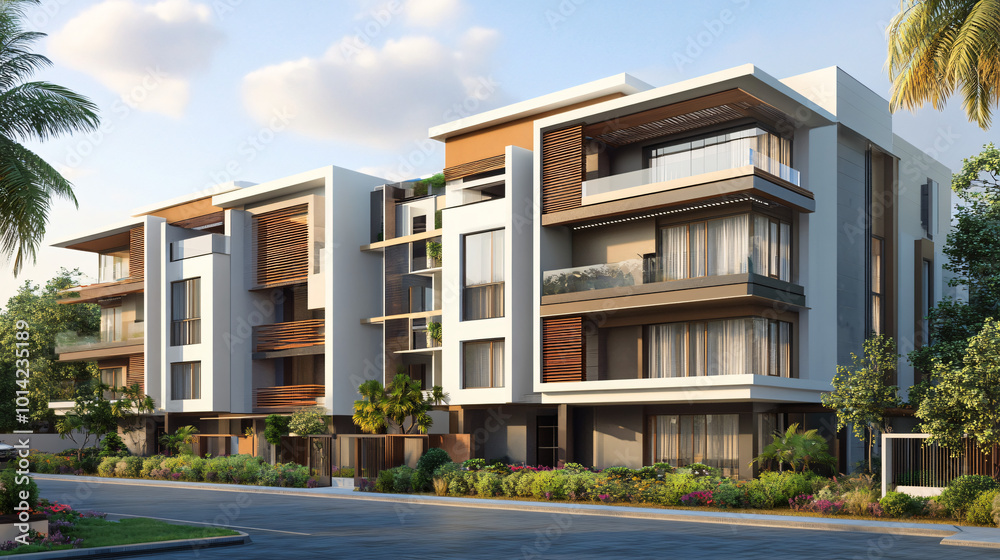 A modern residential facade with eco-friendly features A modern residential facade with eco-friendly features