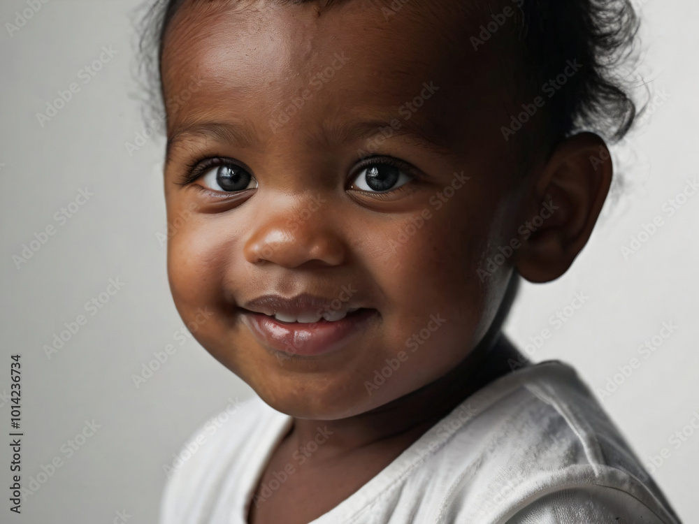 A joyful baby smiles brightly in a simple, plain background. A joyful baby smiles brightly in a simple, plain background.