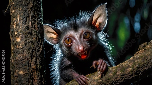 An aye-aye using its elongated middle finger