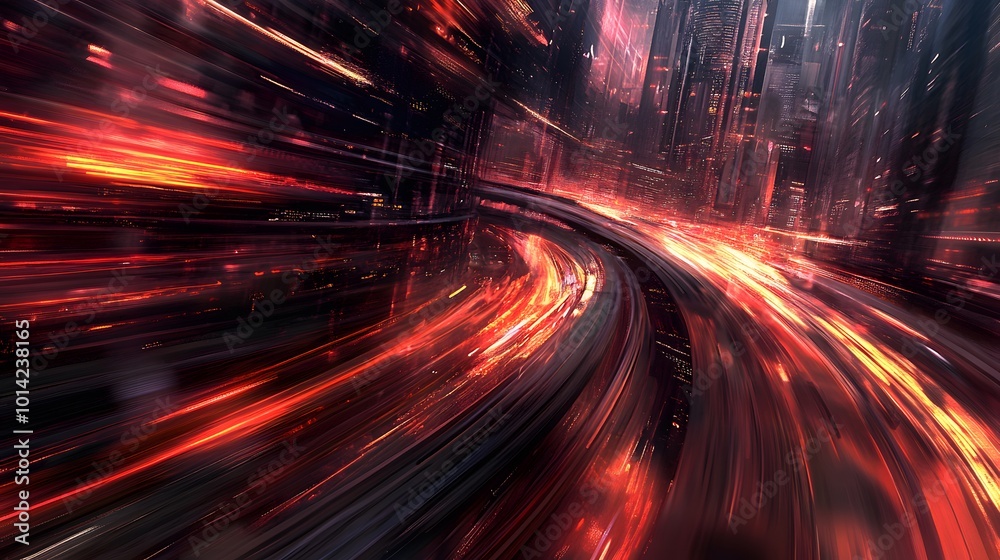 Obraz premium Moving forward motion blur background with light trails ,night scene. 
