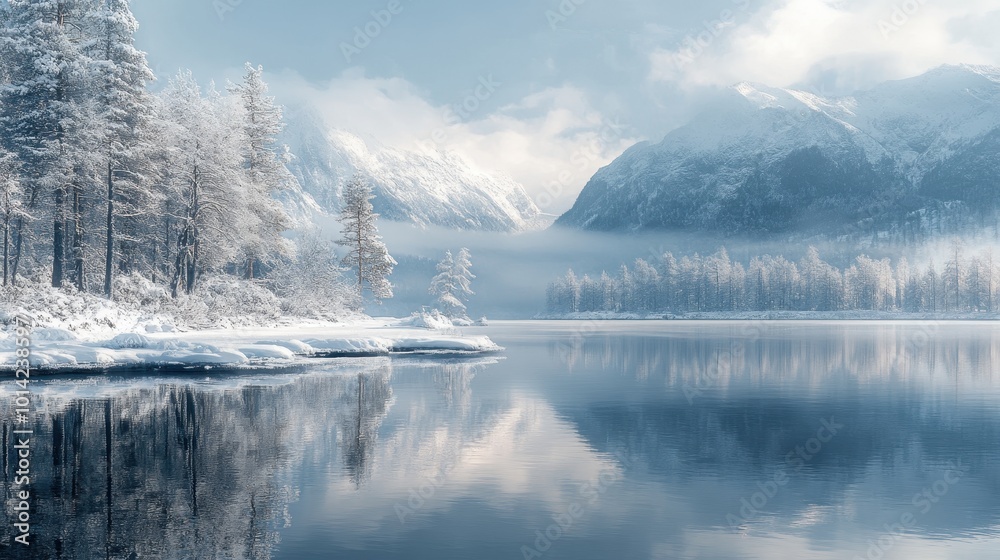 Naklejka premium winter landscape with lake