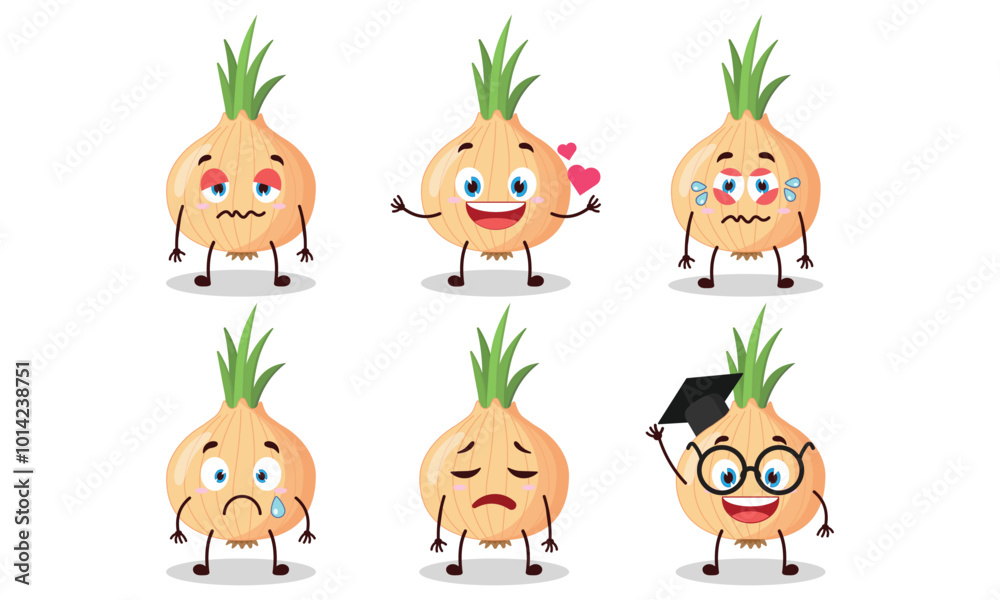 Obraz premium funny onion cartoon character with different pose activity vector illustration
