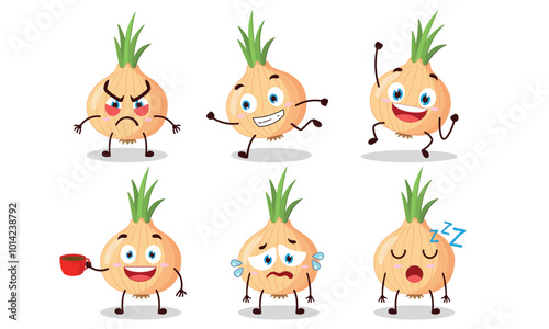 funny onion cartoon character with various pose activity vector illustration