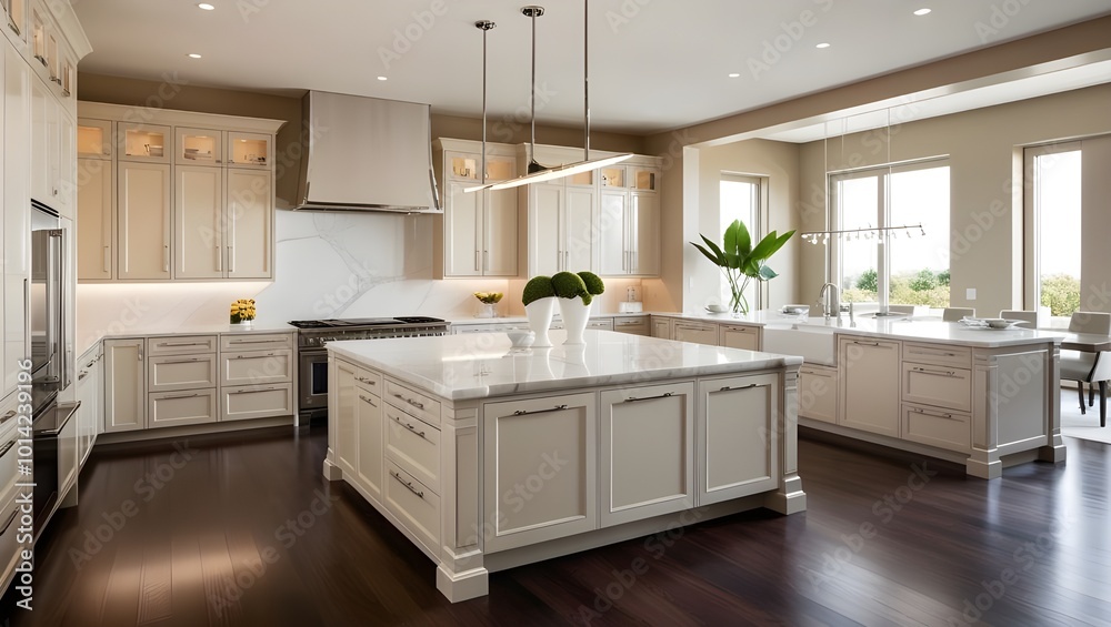 Fototapeta premium Stylish luxury kitchen featuring an open-plan layout and minimalist design 