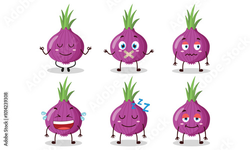 funny onion cartoon with various expressions vector illustration