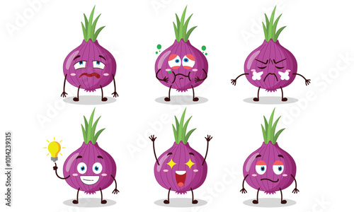 funny onion cartoon with different expressions vector illustration