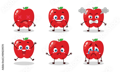 cute red apple cartoon with many expressions vector illustration
