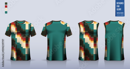 Soccer jersey, football kit, sportswear, basketball uniform, tank top, running singlet or t-shirt mockup. Fabric pattern design. 