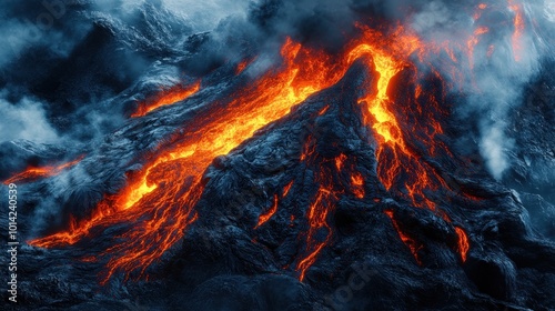 Massive Volcanic Eruption and Lava Flow. Generative Ai